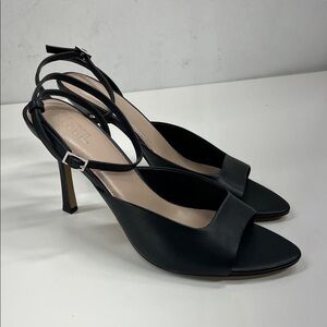 NEW FARYL Women’s Open Toe Stiletto Heels in Black Leather Size 11